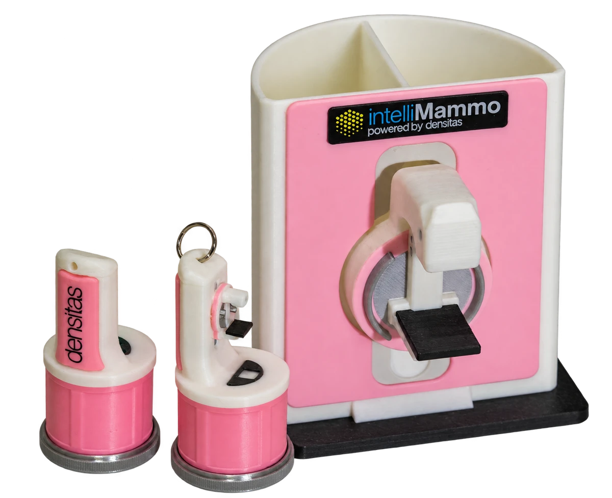 Densitas branded keychain inspired by mammography equipment